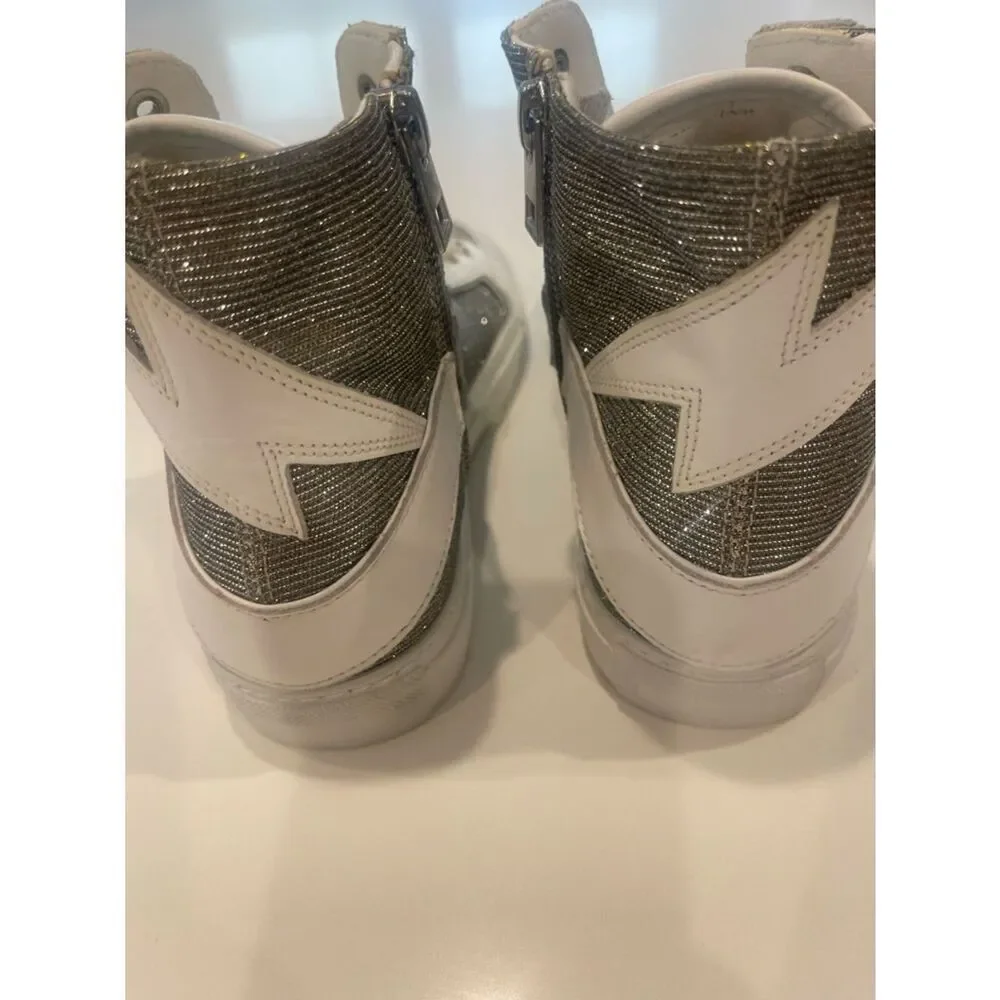 $448 -Zadig & Voltaire ZV1747 High Flash Sneakers Size 36 Hightop Silver Shoes